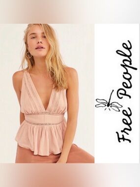 Free People Backless Hold On Tight Peasant Boho Lace Top Size S